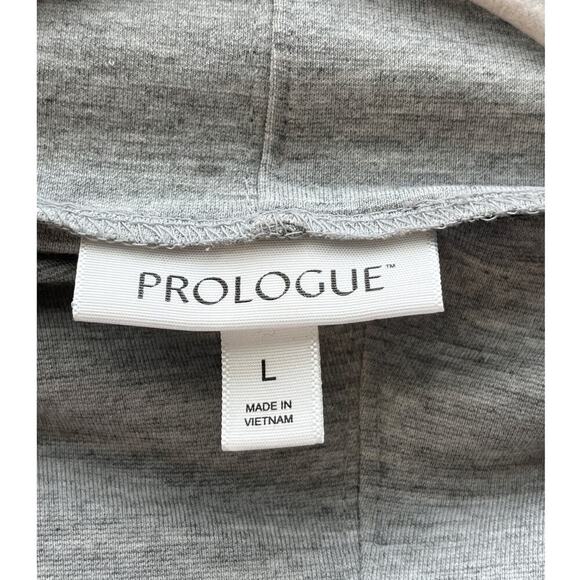 Prologue L Gray Batwing Mock Neck Long Side Slits Tie Waist Office Wear - Picture 3 of 8